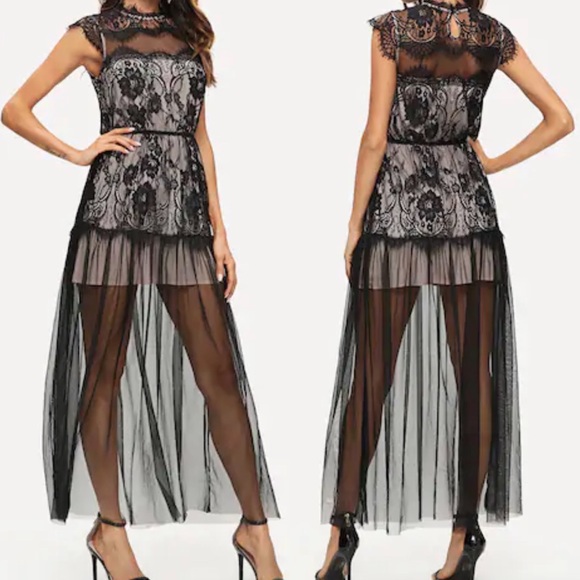 amourOC Dresses & Skirts - Lace Trim Maxi Dress Black
